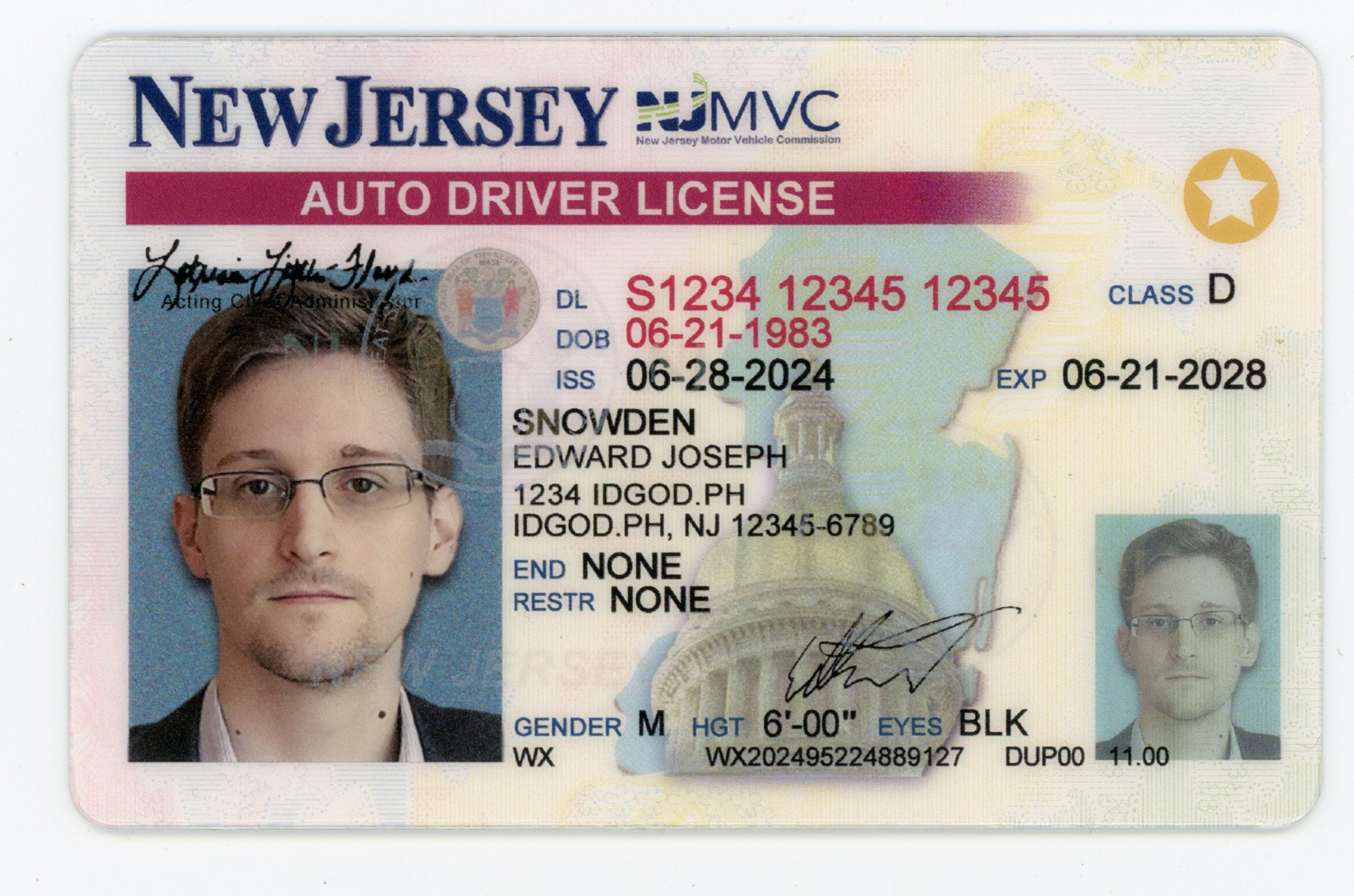High-Quality Fake NJ ID Identical MVC Polycarbonate with Security Features